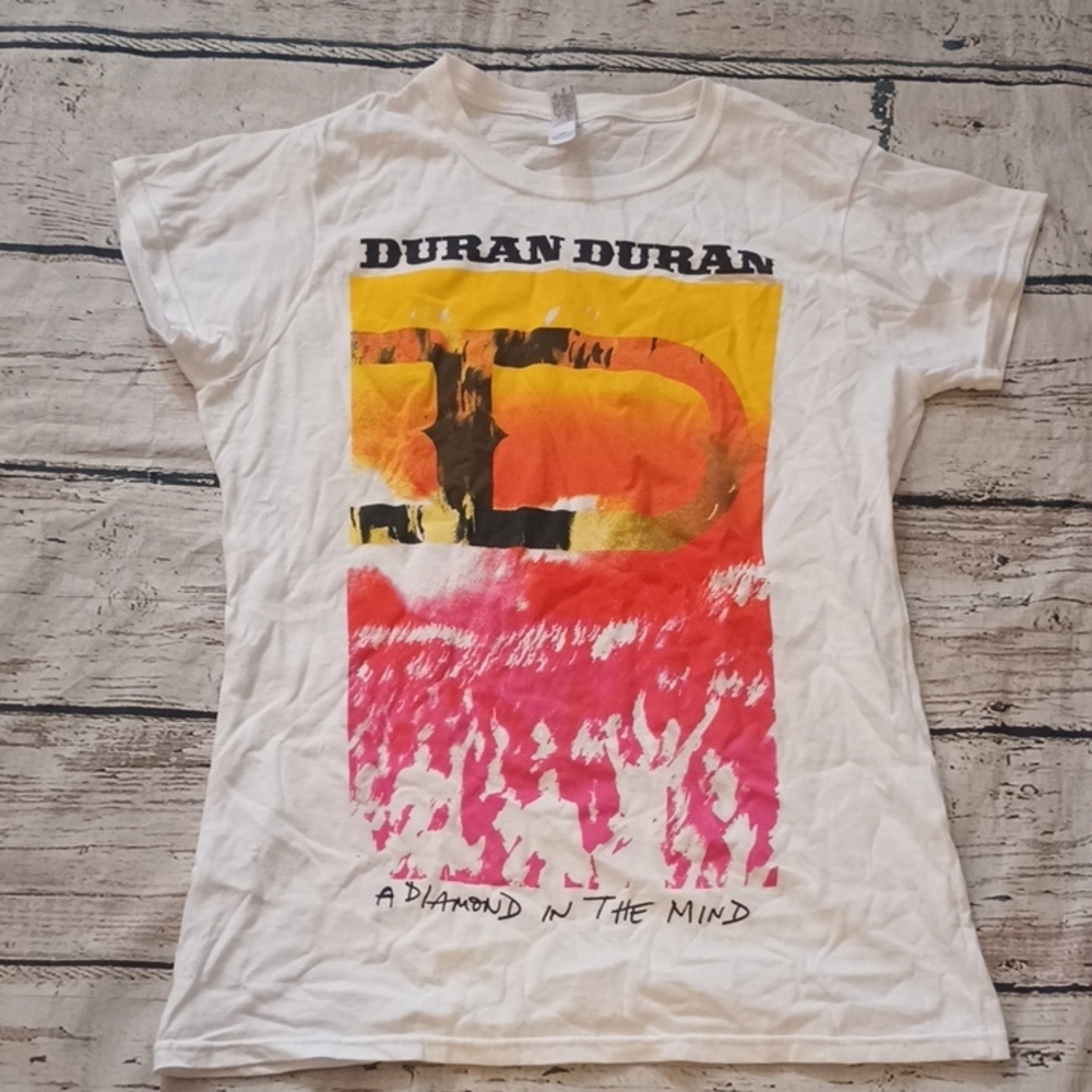 Duran Duran Women's White Pink Diamond In The Mine Gildan Preshrunk Cotton Tee L